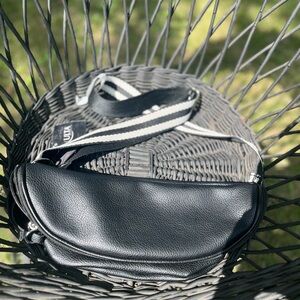 Ulta Beauty Black Textured Bag with Striped Strap